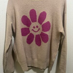 Smiley Flower Beige Sweater